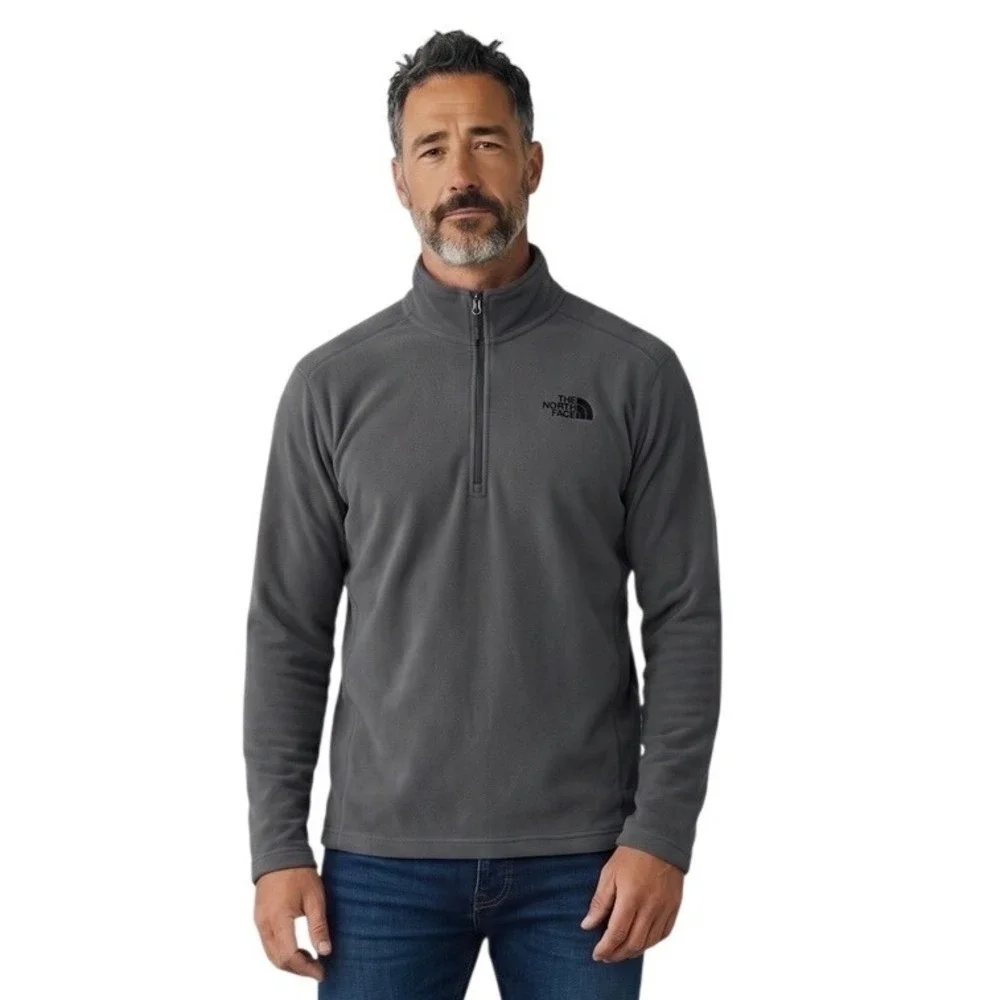 The North Face Mens TKA 100 Quarter Zip Fleece Pullover Dark Gray XL Regular